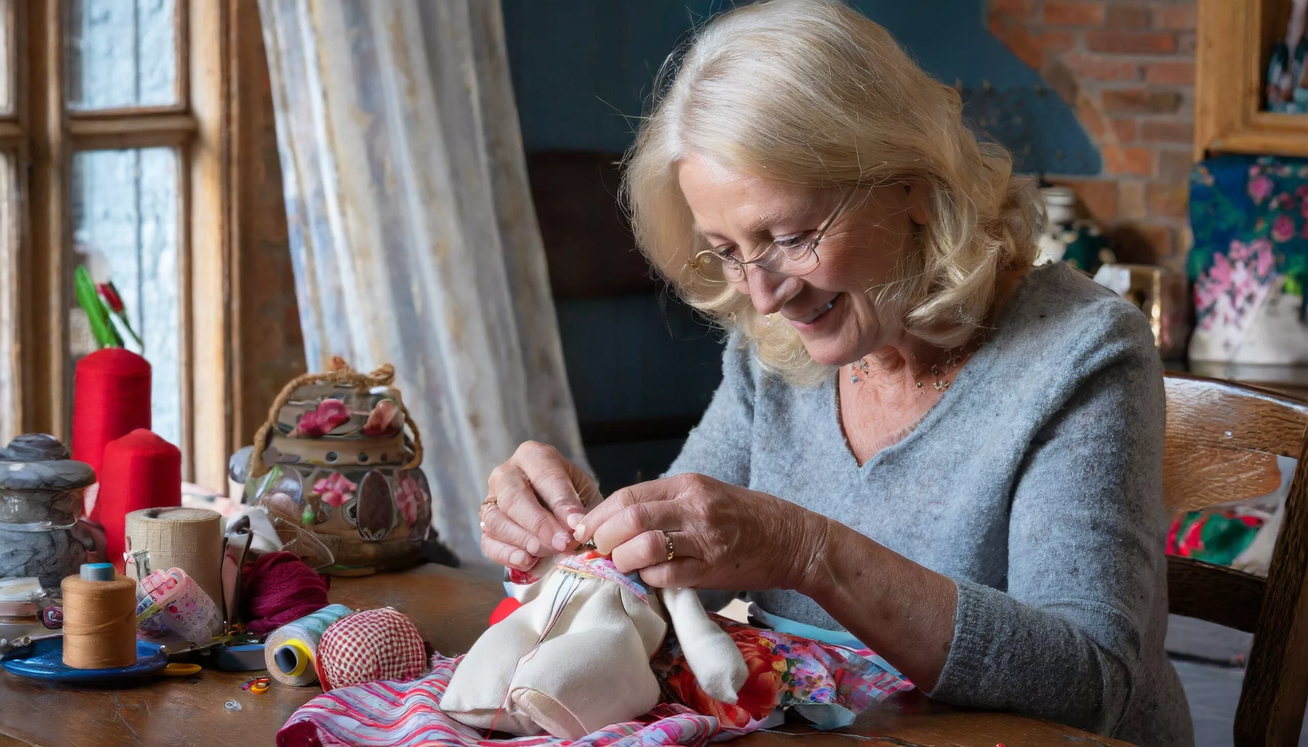 Firefly an older person sewing a doll 97250